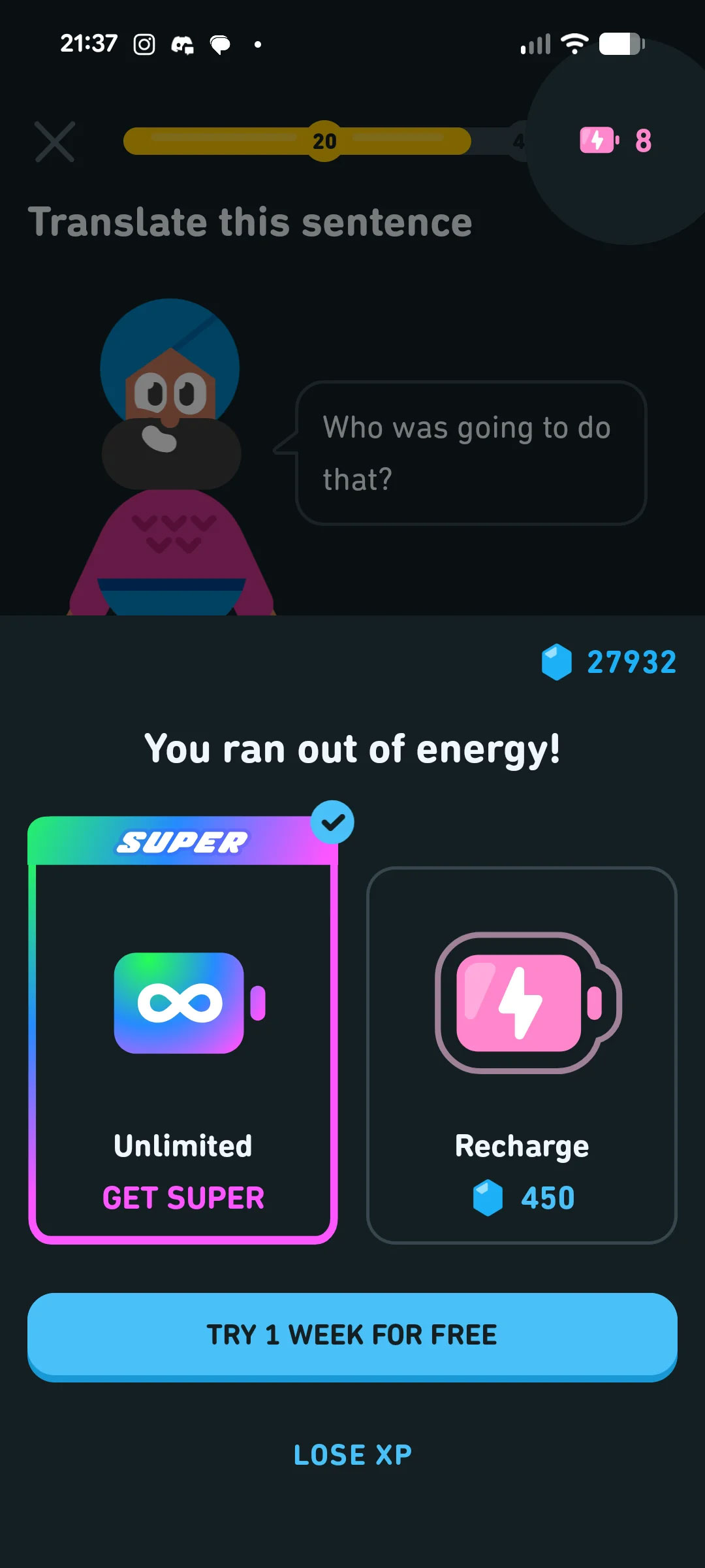 Out of energy — home