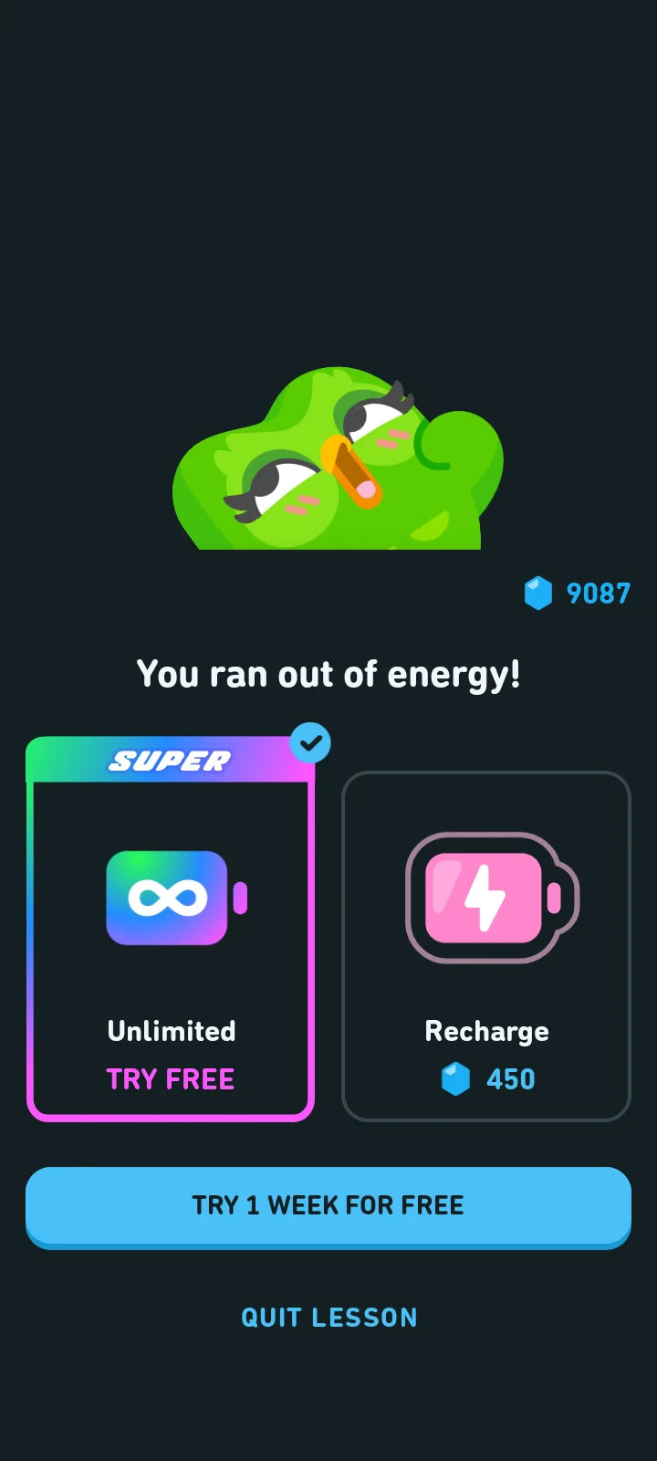 Out of energy mid-lesson